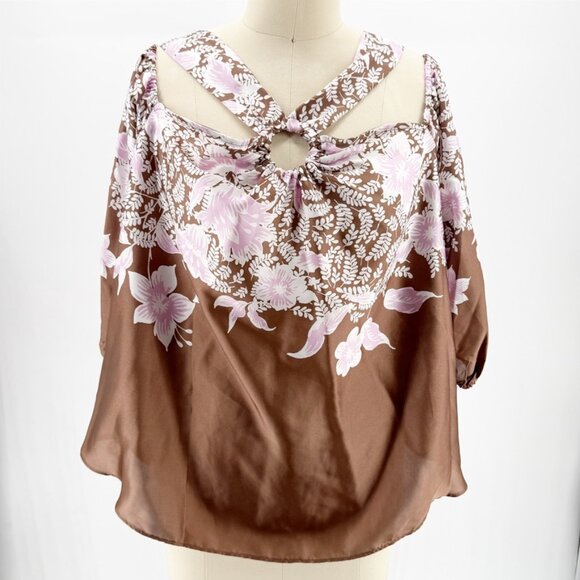 Cato Top Floral Print Cold Shoulder Halter Neckline Silky Multicolor XL NEW - Picture 1 of 9